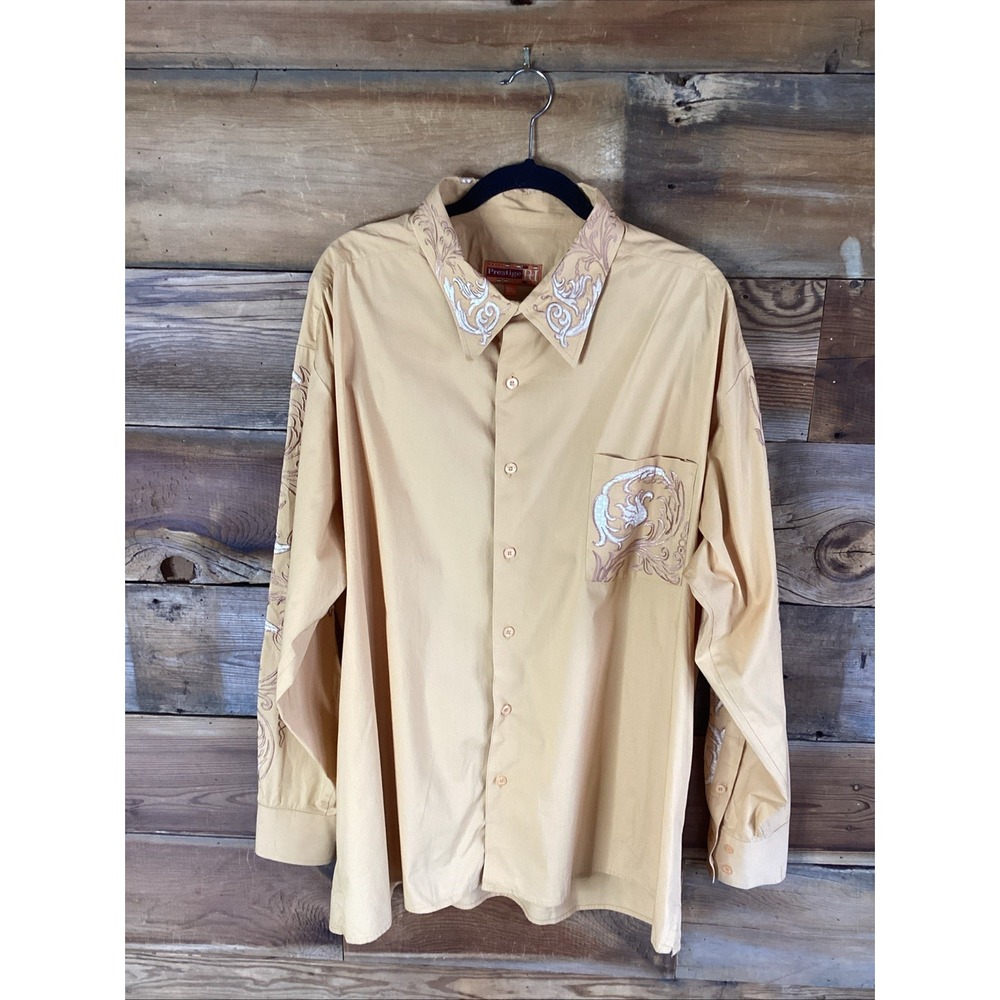 Royal Prestige Long Sleeve Button Up Mustard Yellow Western Embroidered 3XL